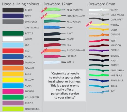 Custom colours for hood lining & drawcords
